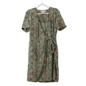 Adrianna Papell Wrap Dress Size 10 Green 100% Silk Snake Skin Y2K Cocktail Party